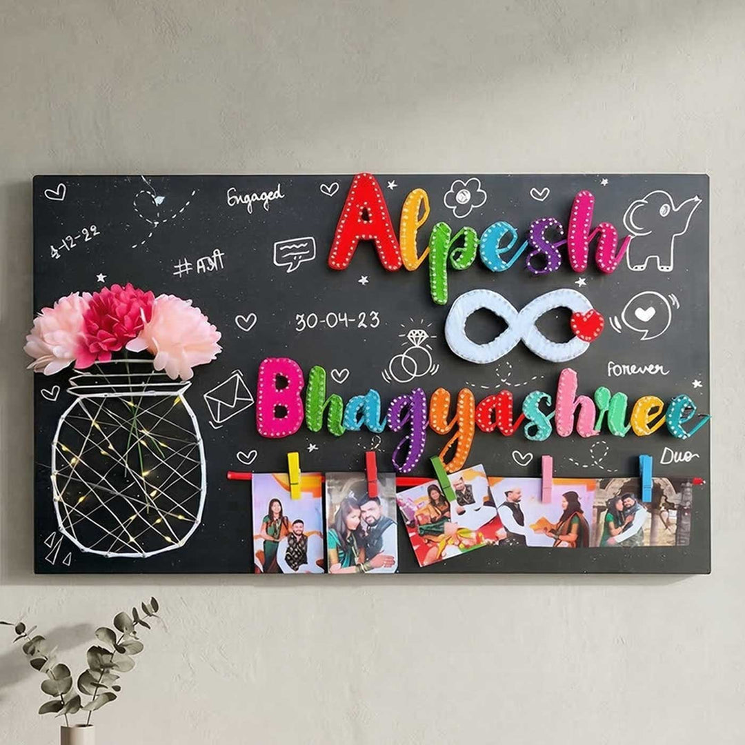 Photo Personalized String Art Infinite Bond With Lights Wooden Name Plate