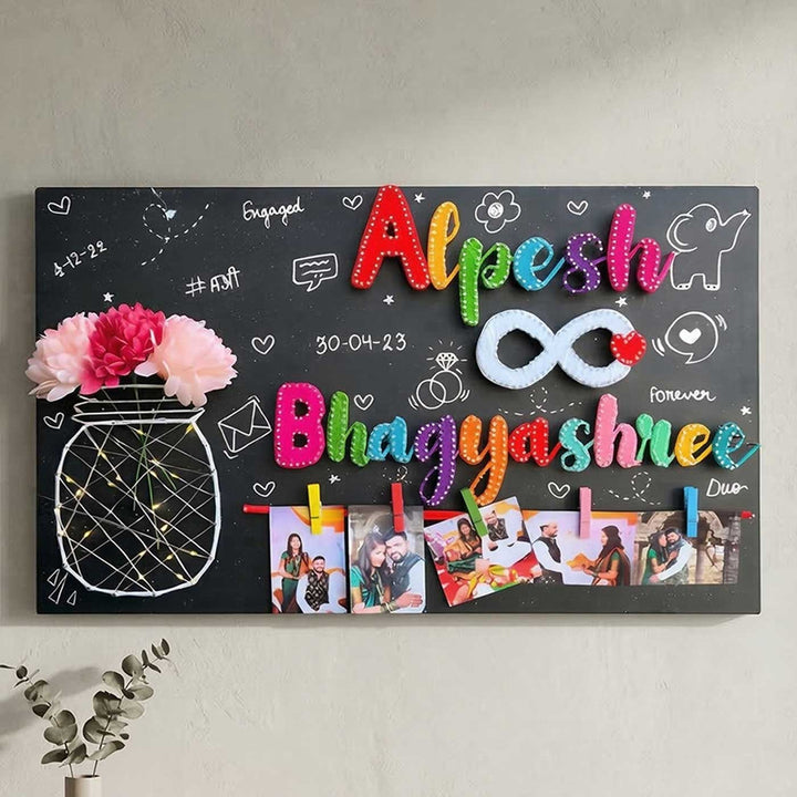 Photo Personalized String Art Infinite Bond With Lights Wooden Name Plate