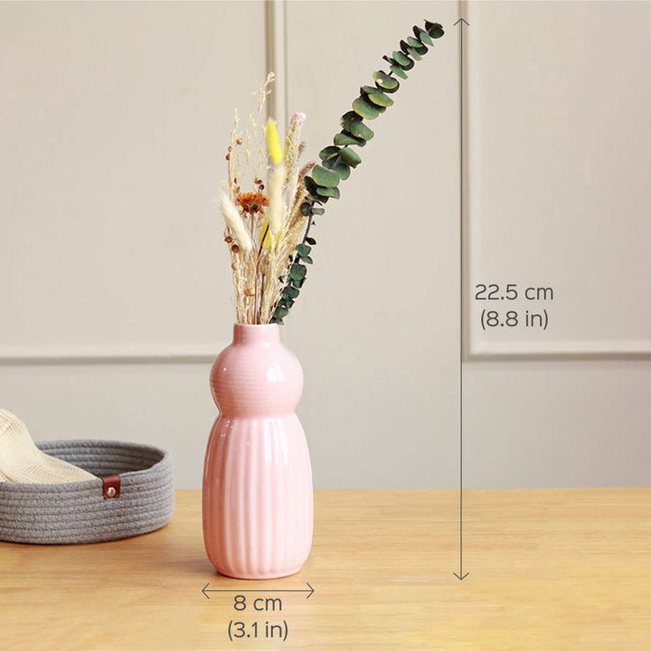 Pumpkin Style Ceramic Vase with Dried Flower Bunch