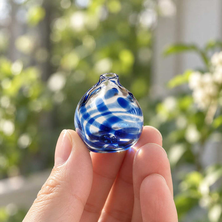 Handmade Blue Marble Swirl Small Glass Art Vase For Home Decor