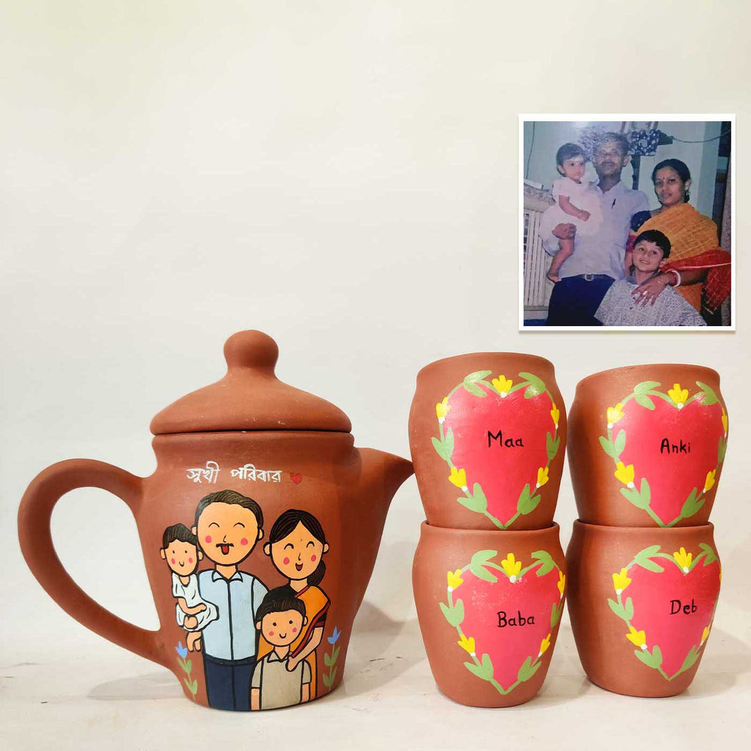 Family Reunion | Handpainted Clay Teaset With Photo Based Caricature
