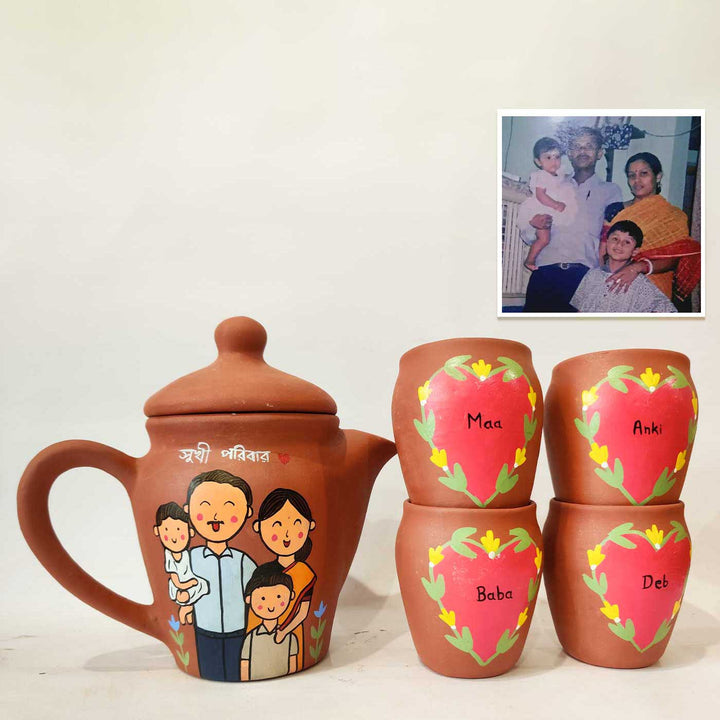 Family Reunion | Handpainted Clay Teaset With Photo Based Caricature