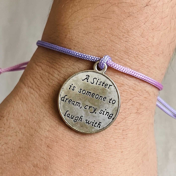 Engraved "A Sister Is Someone to Dream Cry Sing Laugh With" Quote Metal Charm Rakhi With Roli Chawal for Brother