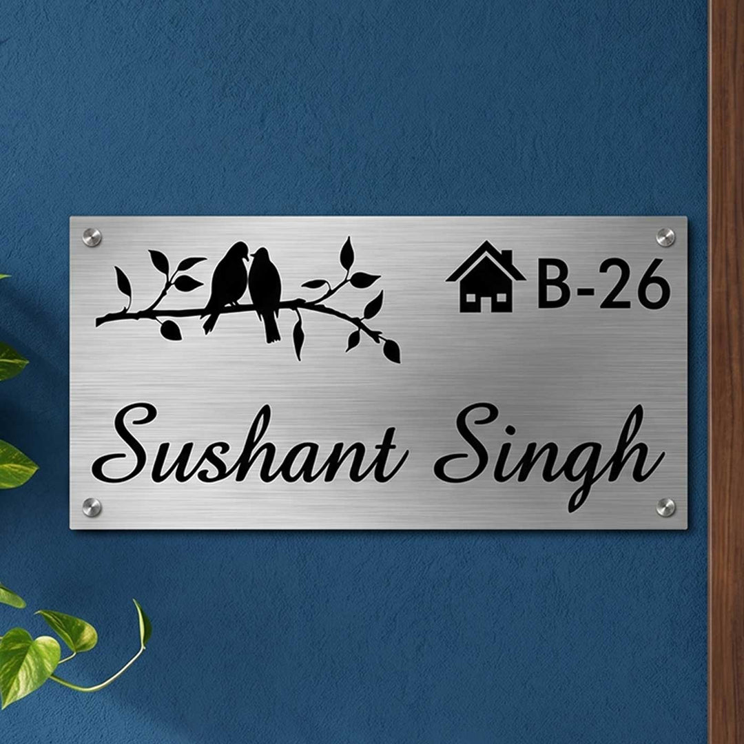 Personalized Birds Theme Stainless Steel Name Plate