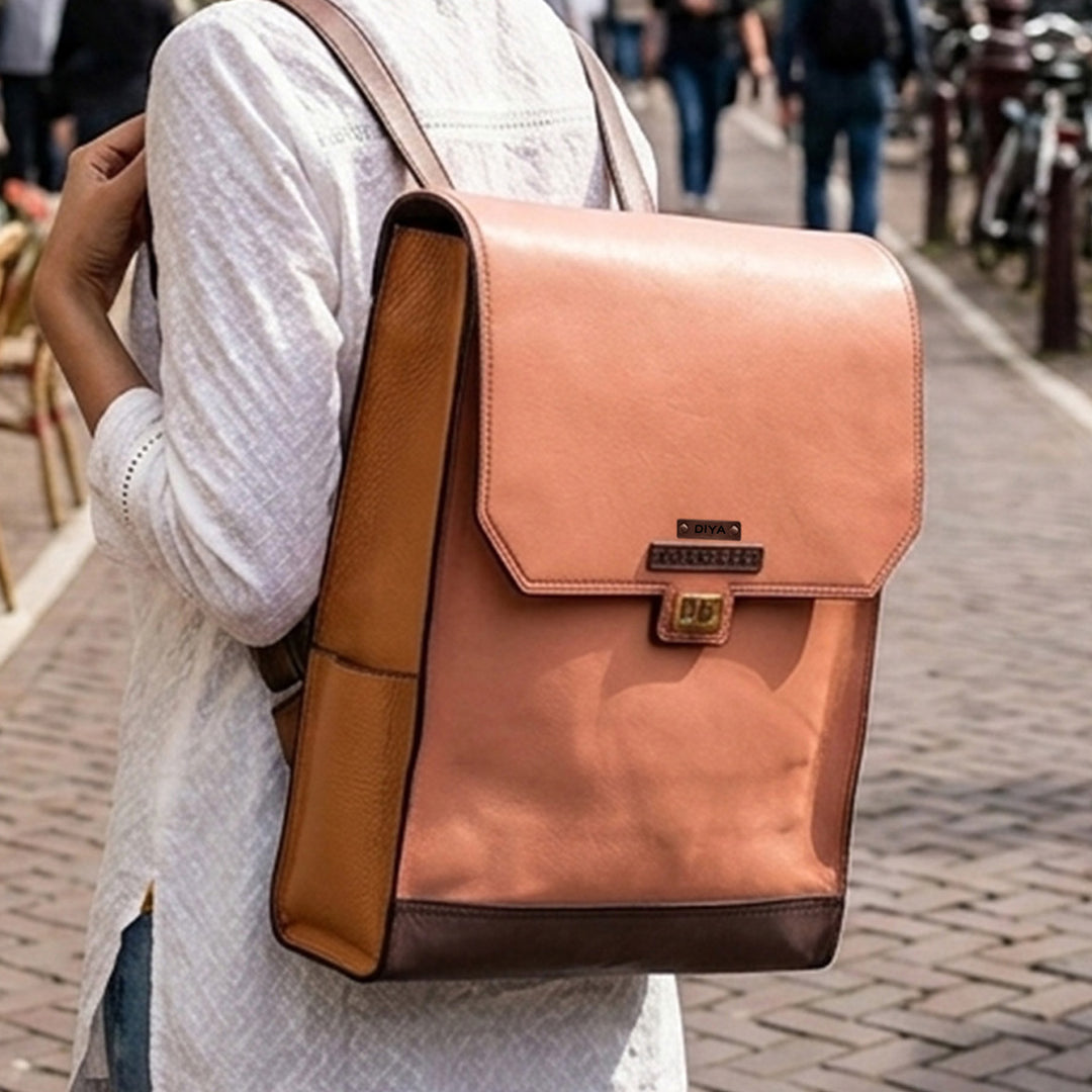 Personalized Peach Emily Leather Backpack