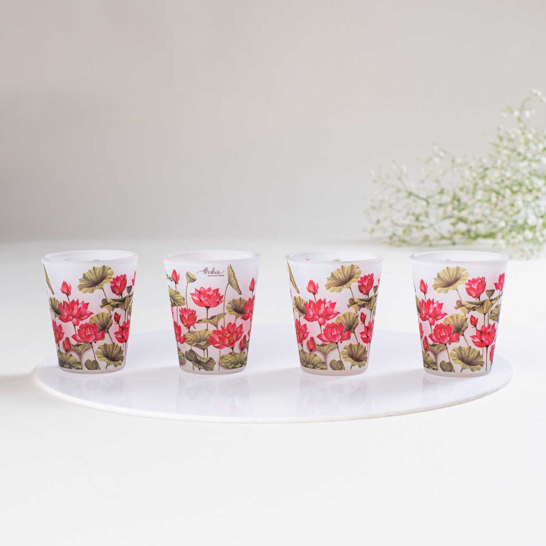 Delicate Print Frosted Shot Glasses I Set of 4