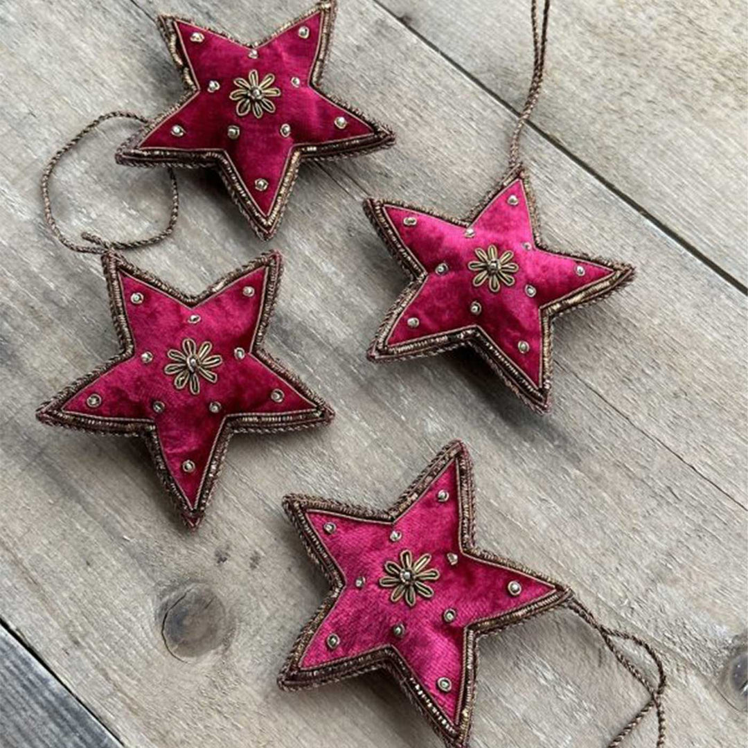 Red Flower Star Cotton Premium Zardozi Ornament