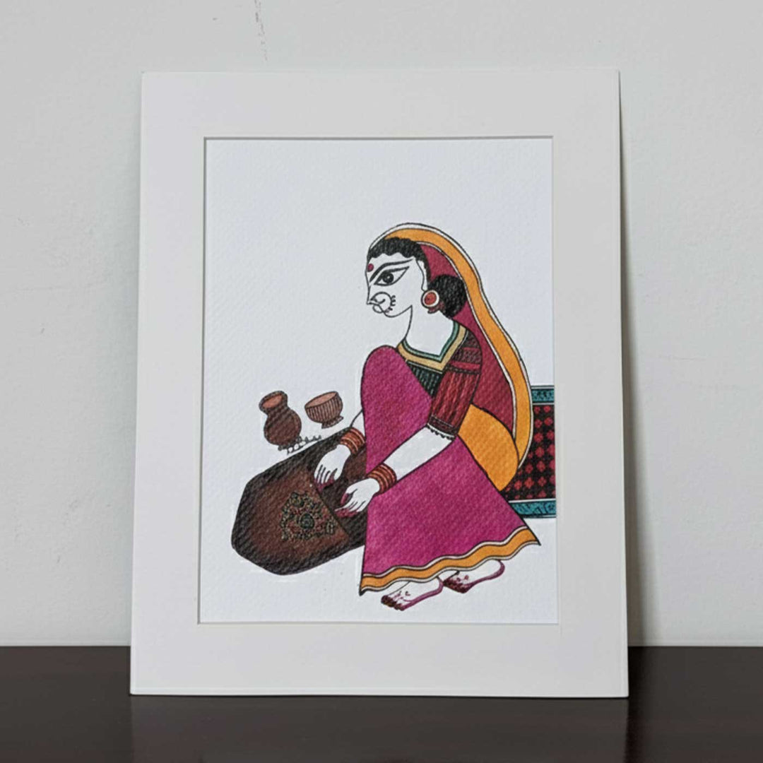 7 x 9  Inch | Taste Of Silbatta(Mortar and slab) | Original Hanpainted Madhubani Painting | Natural Colors On Paper