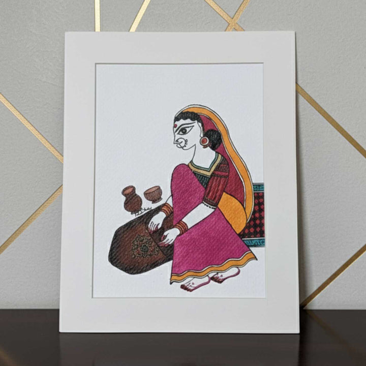 7 x 9  Inch | Taste Of Silbatta(Mortar and slab) | Original Hanpainted Madhubani Painting | Natural Colors On Paper