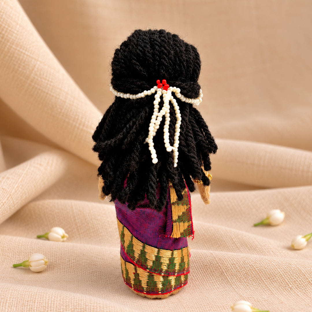 "Janaki" Handmade Felt & Fabric Golu Doll In Saree With Gajra For Festive Decor