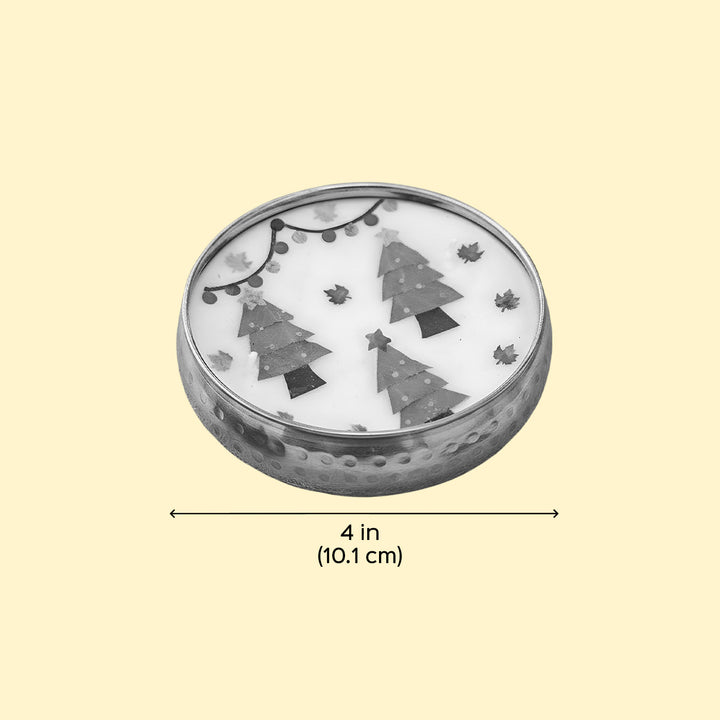 4 Inch | Handmade Pressed Flower Xmas Tree Theme Brass Candle | Packed in a Gift Box