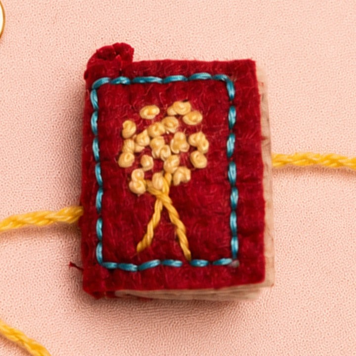 Hand Embroidered Book Rakhi With Keychain For Brother