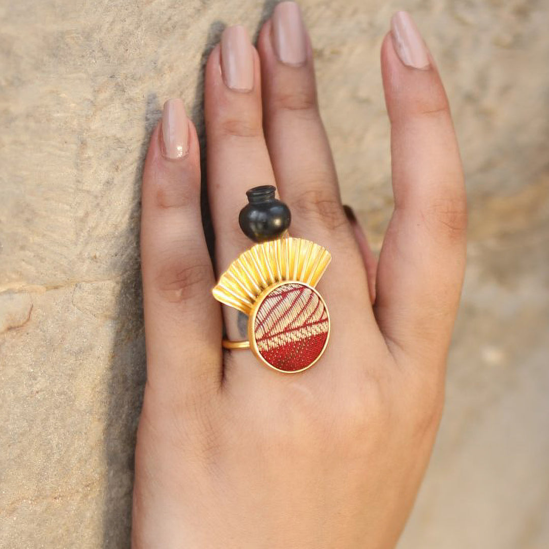 Minimal Handmade Zari Embroidered Wedding Ring | 22K Gold Plated