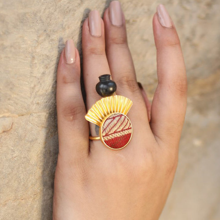 Minimal Handmade Zari Embroidered Wedding Ring | 22K Gold Plated