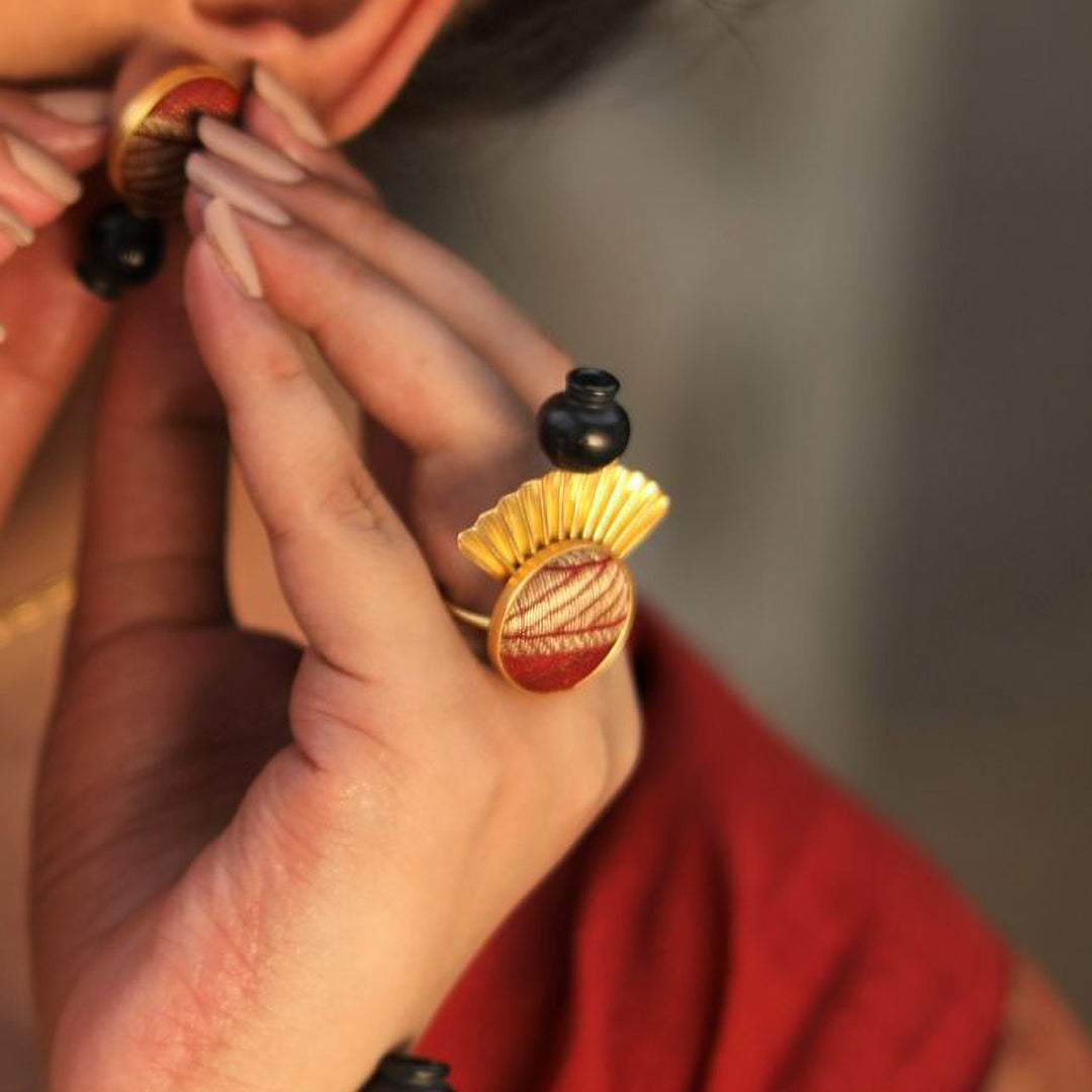 Minimal Handmade Zari Embroidered Wedding Ring | 22K Gold Plated