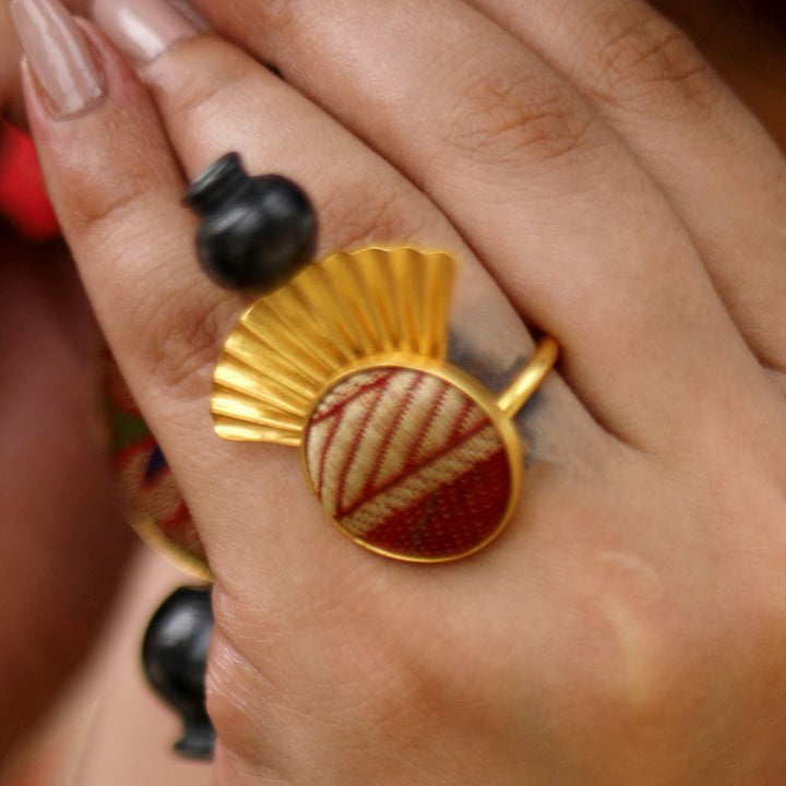 Minimal Handmade Zari Embroidered Wedding Ring | 22K Gold Plated