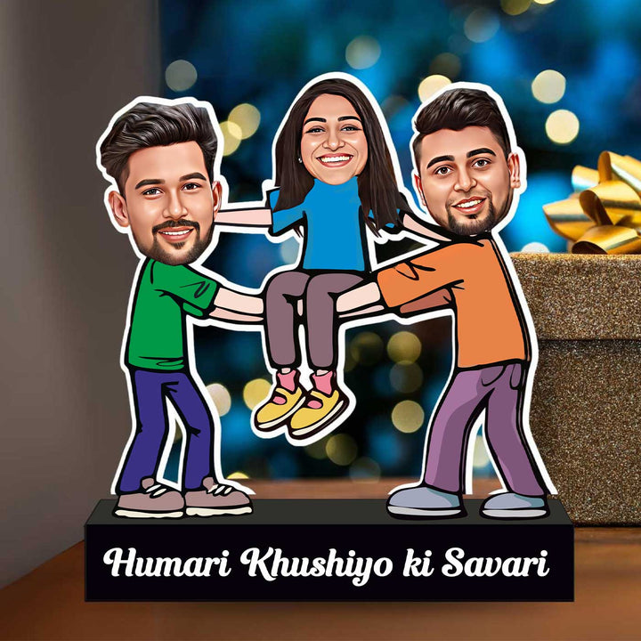 Photo Personalized Printed Khushiyo Ki Sawari Acrylic Caricature Cutout With Stand