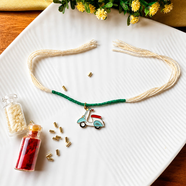 Handmade Scooter Charm Kids Rakhi With Roli Chawal For Brother