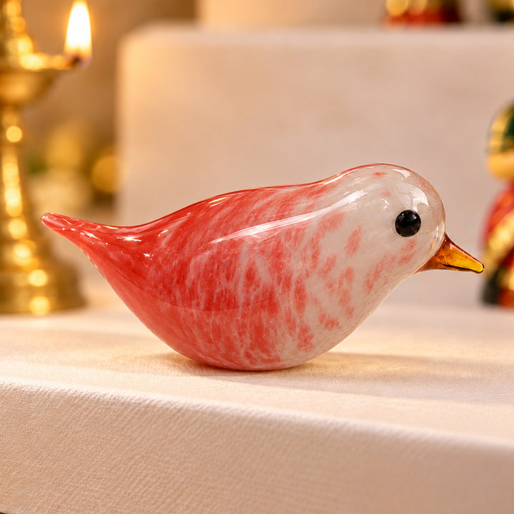 Blown Glass Red & White Ombre Bird Figurine For Home Decor
