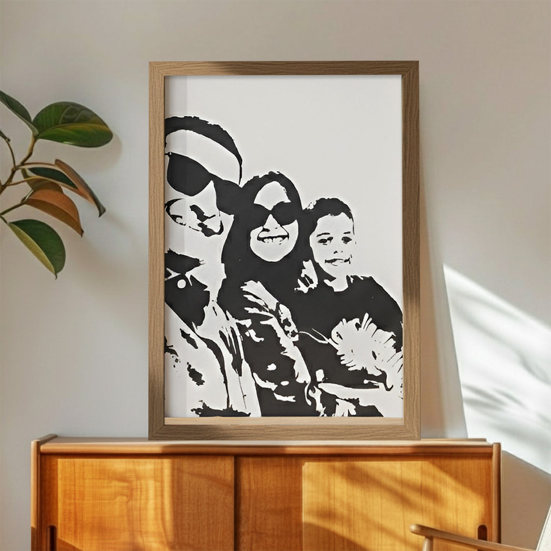 Photo Personalized Black & White Hand Painted Portrait With Premium Wooden Frame