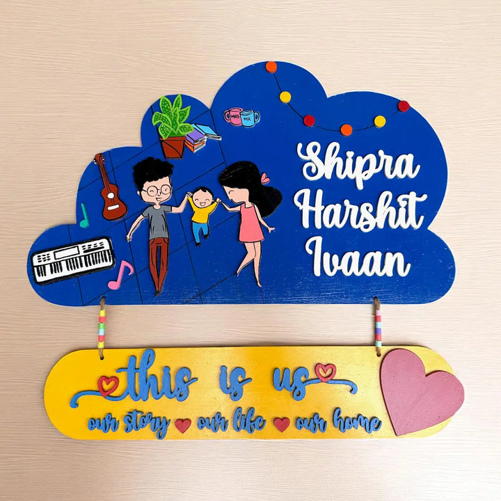 Personalized Cloud Shaped MDF Wood Name Plate For Family