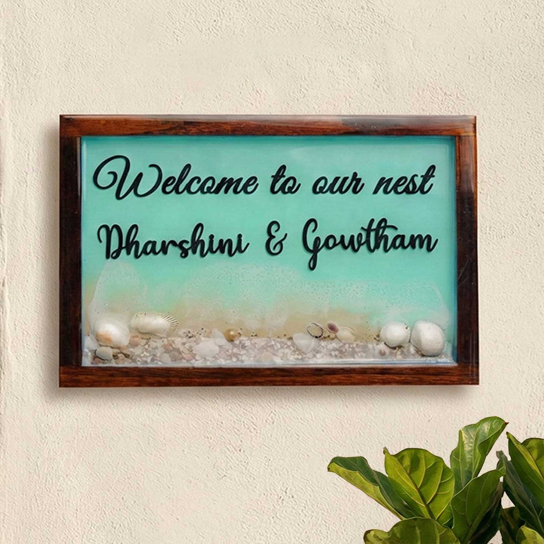Personalized Beach Theme Resin Name Plate For Couples