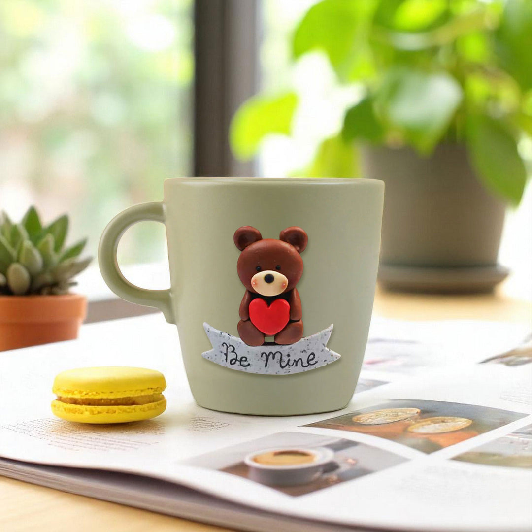 Personalized Teddy & Heart Mug With 3D Clay Figurine