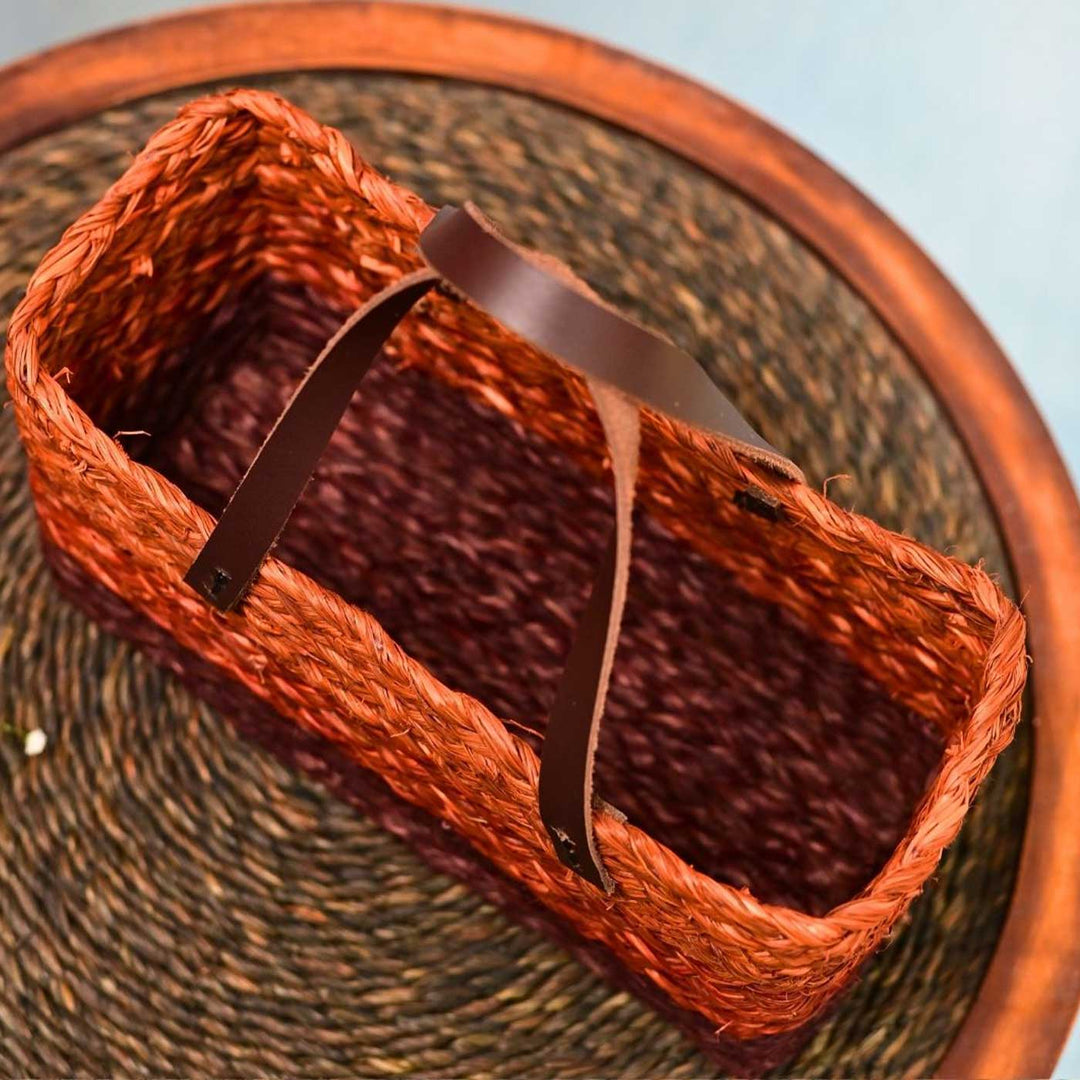 Handmade Grass Woven Three Colored Strips Sabai Mesh Handbag