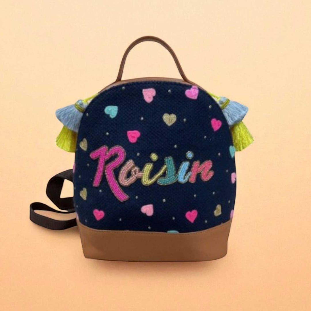 Personalized Handmade Embroidered Colorful Hearts Jacquard Backpack