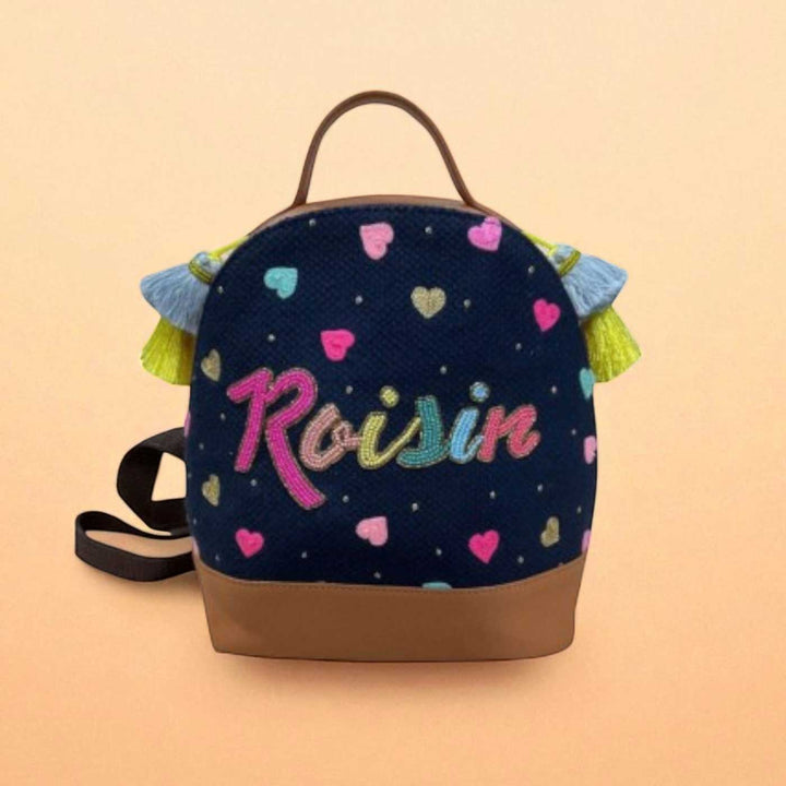 Personalized Handmade Embroidered Colorful Hearts Jacquard Backpack