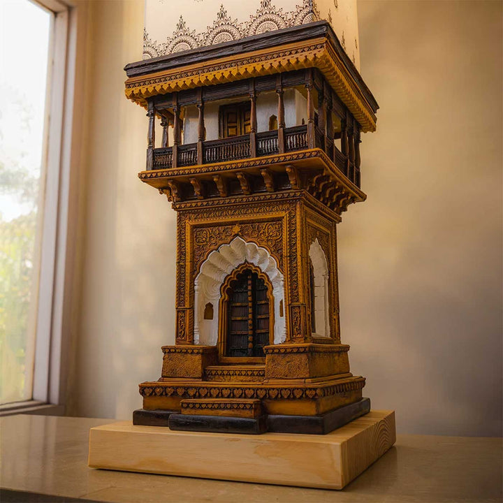 Handcrafted Sehar Haveli Miniature Haveli Facade Table Lamp For Home Decor