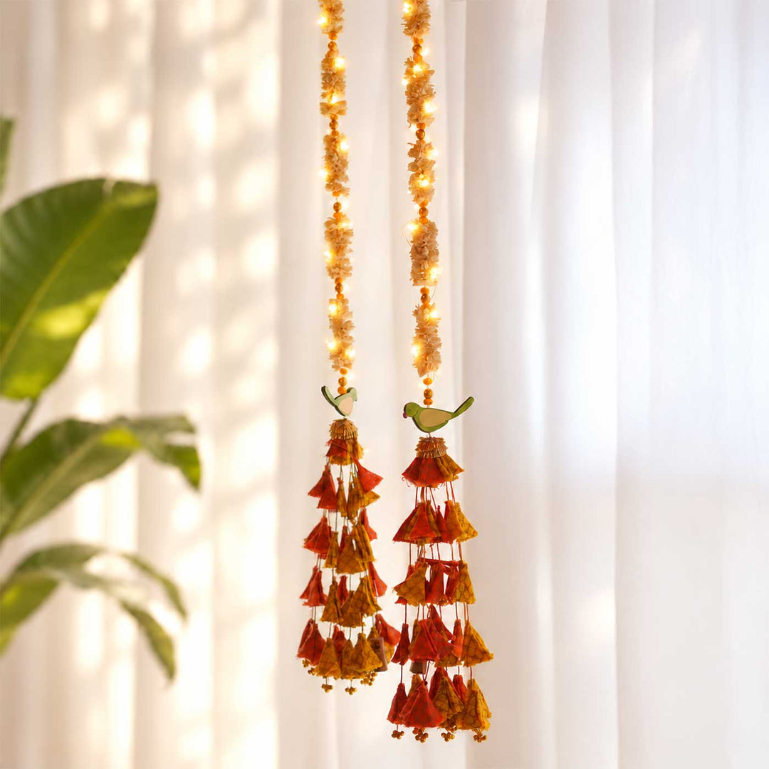2 Pc | Handmade Parandi Parrot Jute Wall Hanging Strings With LED Lights & Shola Accents