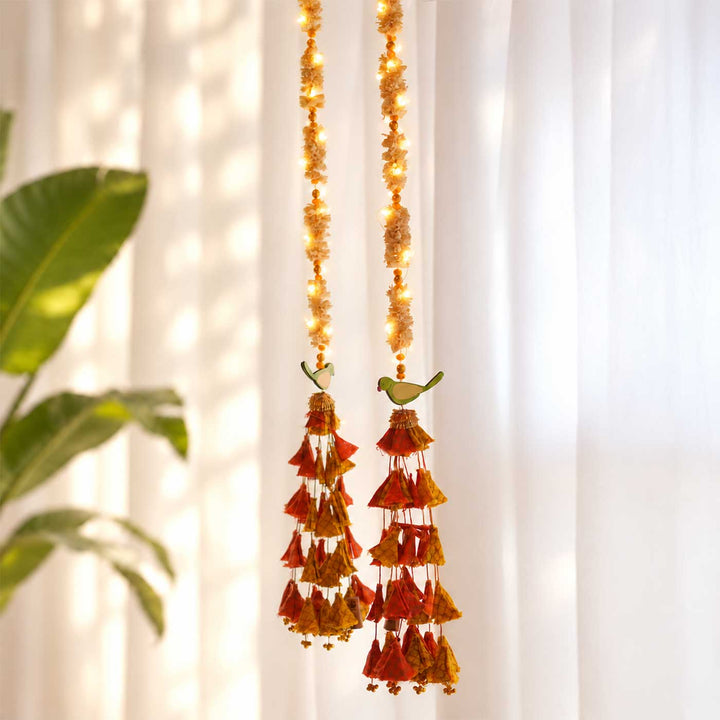 2 Pc | Handmade Parandi Parrot Jute Wall Hanging Strings With LED Lights & Shola Accents
