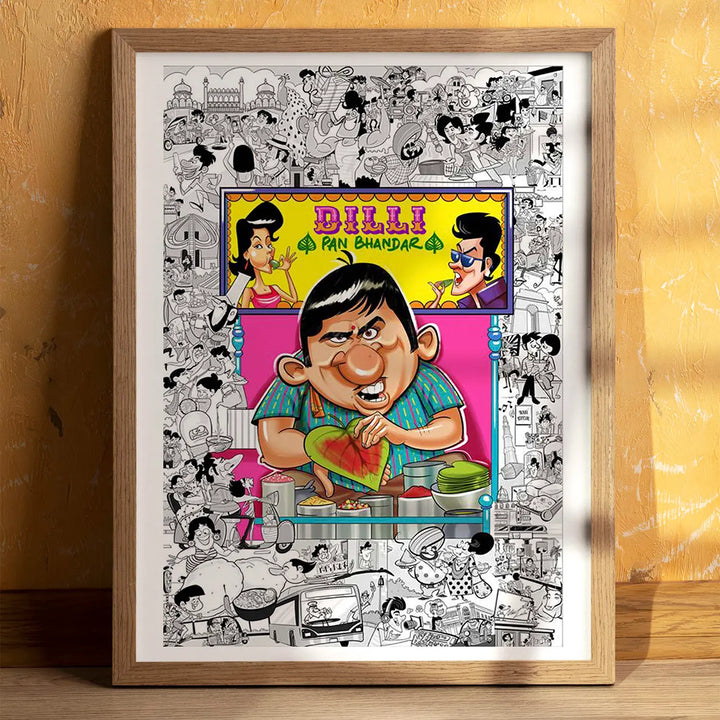 Dilli Paan Bhandar Quirky Comic Style Printed Wall Art | 11x19 Inch | Unframed