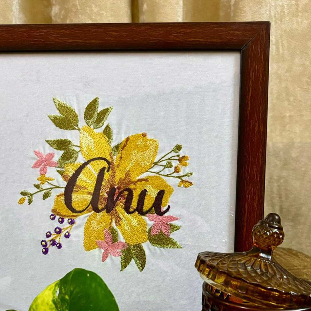 Personalized Embroidered Yellow Floral MDF Wood Decorative Plaque