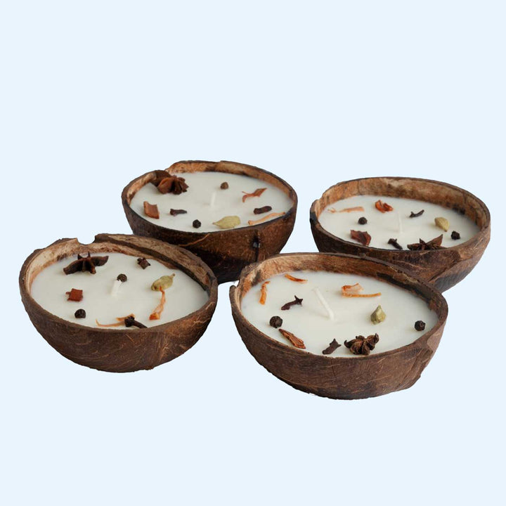 Eco-friendly Handmade Spice's Scented Coconut Shell Candle | Set Of 2