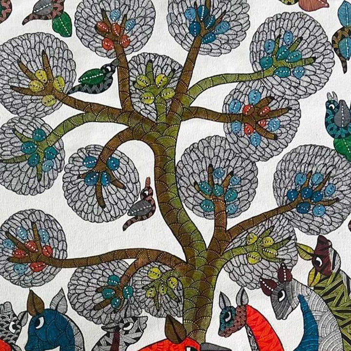 24 x 36 Inch | Shelter of the Wild | Original Hand Painted Tribal Gond Art Painting | Acrylic Paints On Paper