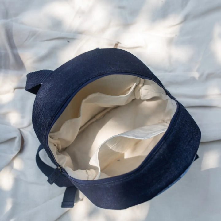 Repurposed Patched Denim Eco-Friendly Mini Backpack With Pouch