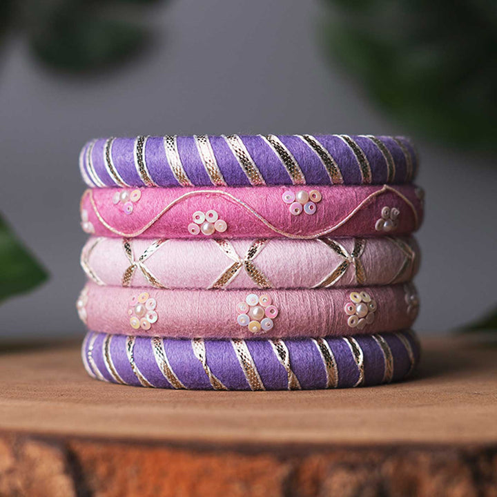 Pastel Handcrafted Elegant Gotta Patti Bangles | Set of 5