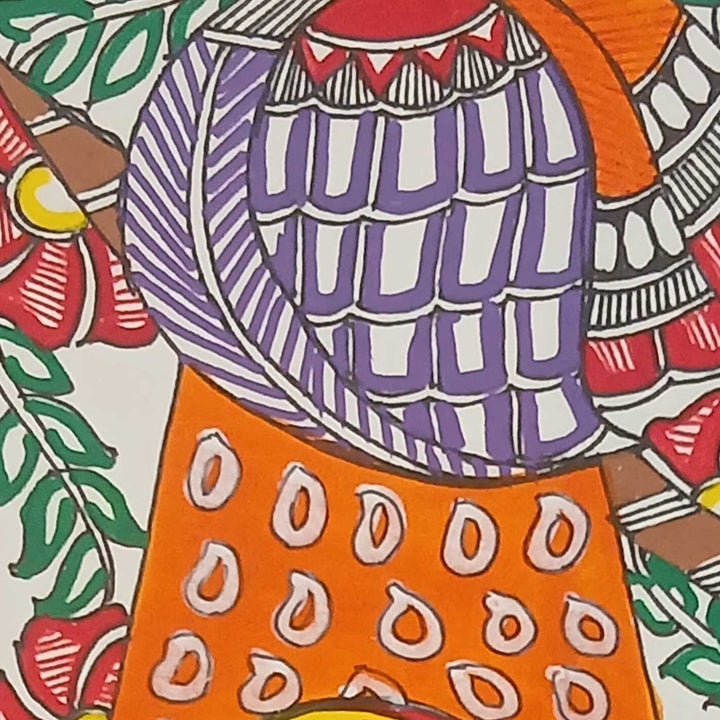 16 x 6 Inch | Duo Birds | Original Hand Painted Madhubani Painting | Acrylic Paints On Paper