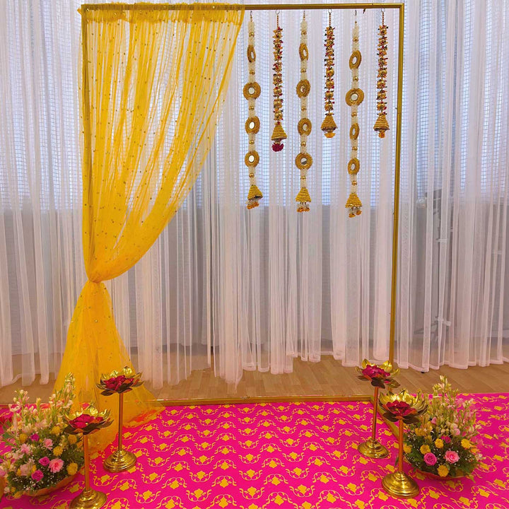 Yellow Mirror Cone Tassel Backdrop Decor Kit With Stand & Drape