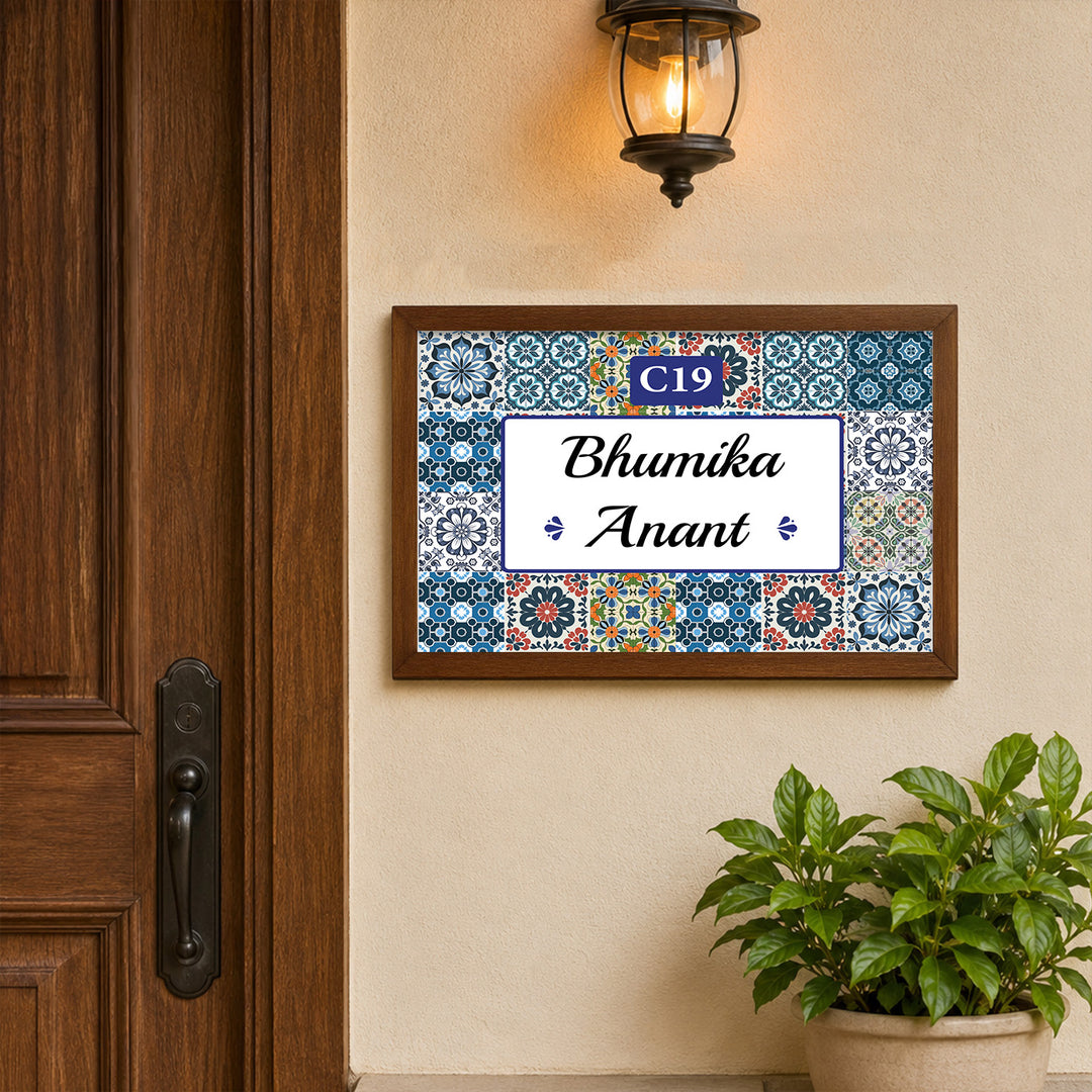 Personalized Morrocan Printed Wooden & Acrylic Name Plate with 3D Letters