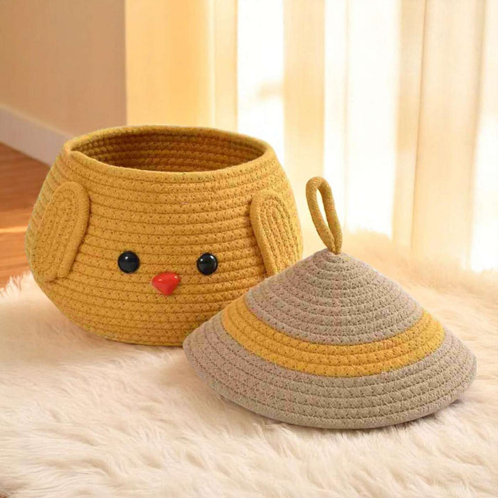 Handmade Coil Basketry Yellow Matka Cotton Rope Basket for Kids
