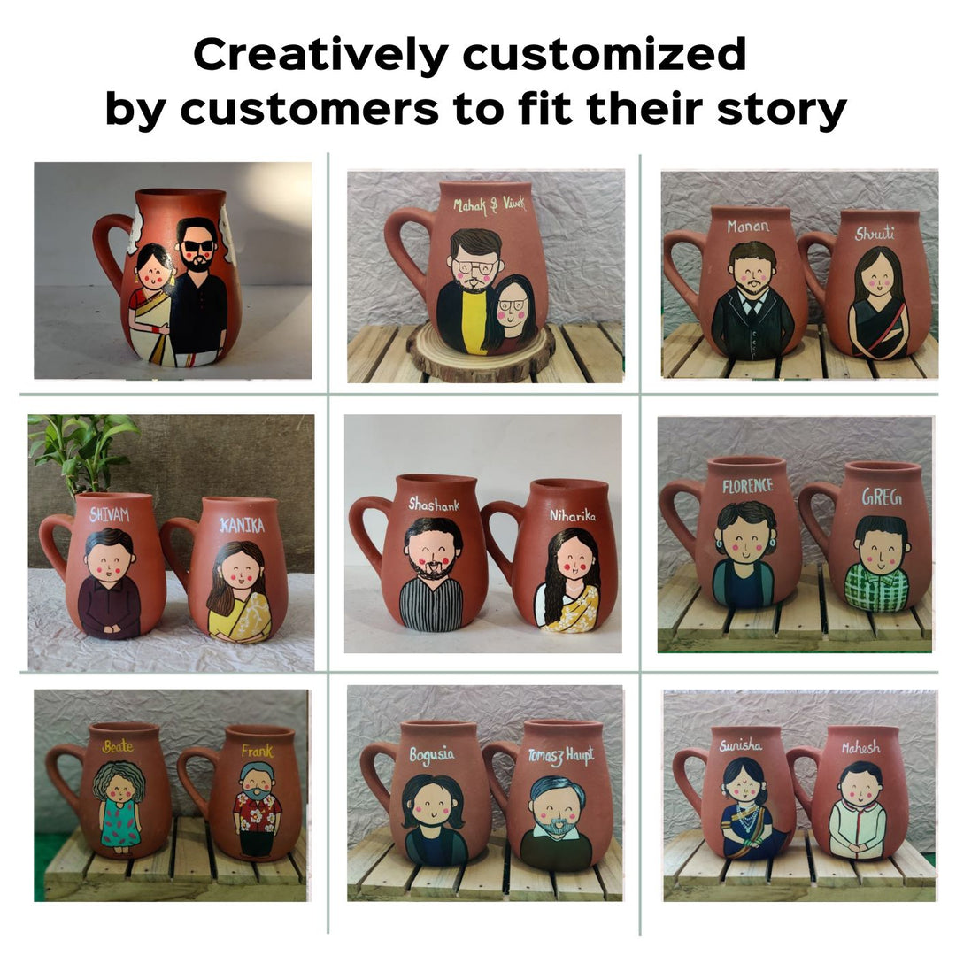 Personalised Terracotta Mugs with Photo Based Caricatures for Couples