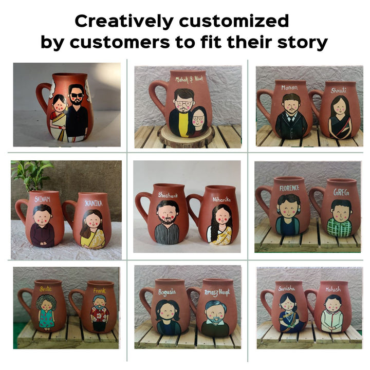 Personalised Terracotta Mugs with Photo Based Caricatures for Couples