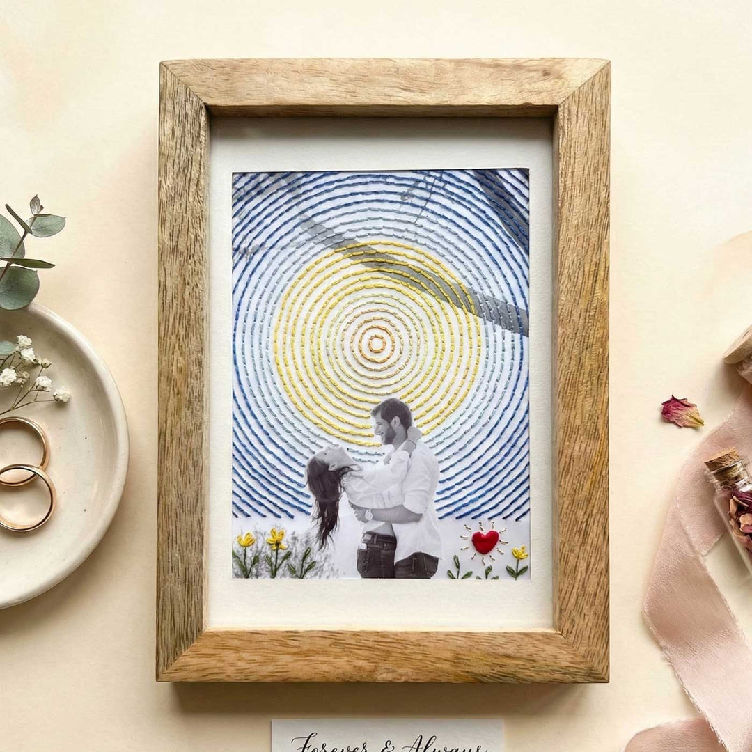 Van Gogh Style Hand Embroidered Photo With Wooden Frame