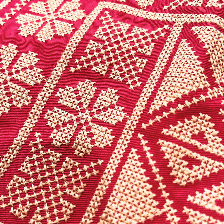 Fuchsia Rose Cross-Stitch Embroidered Hobo Shoulder Bag