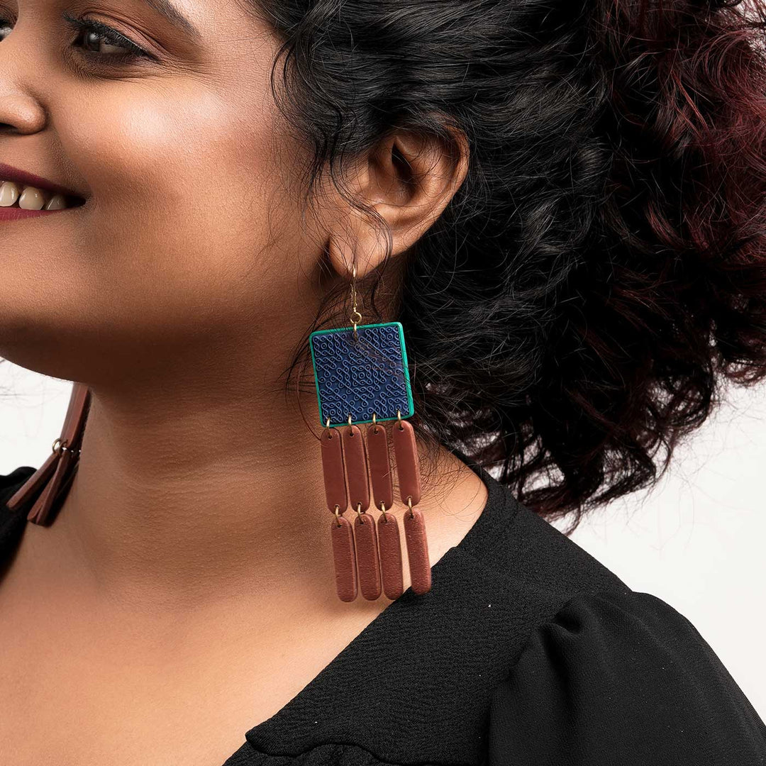Handmade Polymer Clay Karumughil Chandelier Design Earrings