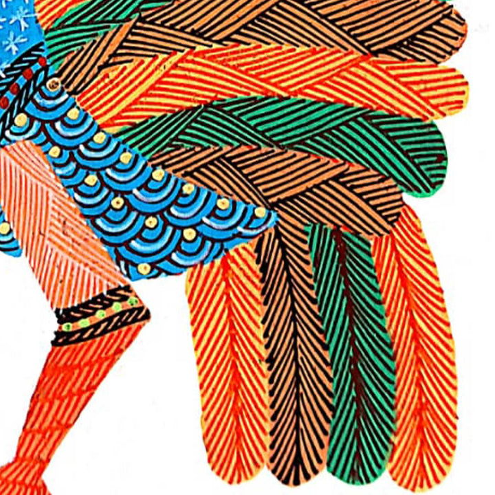 6 x 8 Inch | Peacock | Original Hand painted Tribal Gond Art Painting | Acrylic Paints On Paper