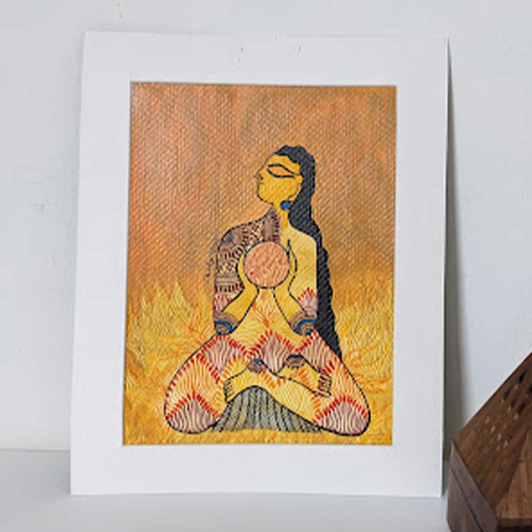 7 x 9  Inch | Sacred Agni | Original Hanpainted Madhubani Panch Tatva Painting | Natural Colors On Paper